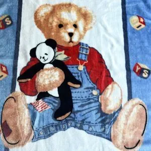Welcome to the World Bedding Blue Jean Teddy Plush Baby Blanket Panda Bear Blocks Cozy Vintage Poshmark